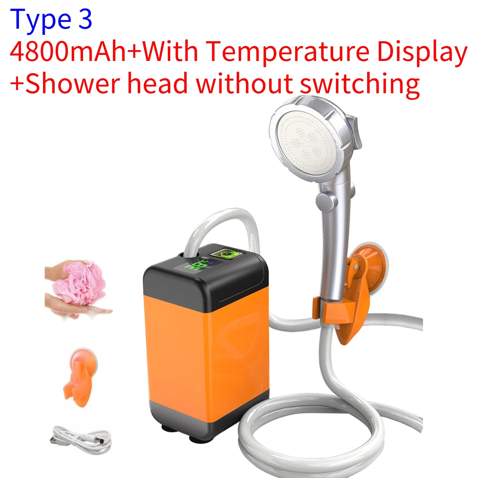 Rechargeable Portable Camping Shower with Digital Display for Outdoor Hiking and Traveling - Image 5